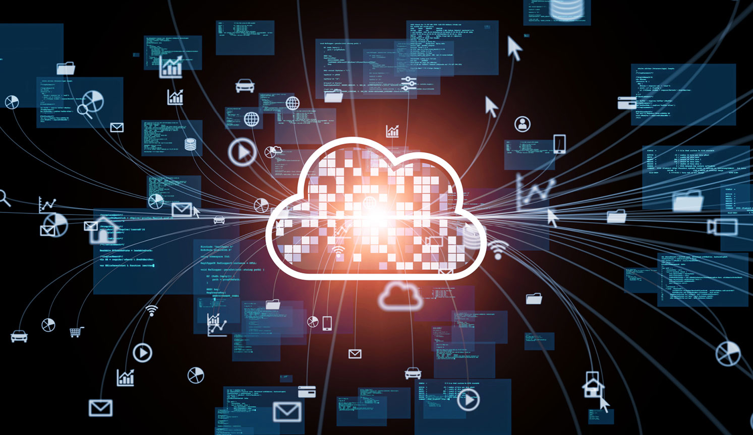 digital cloud connected to multiple documents and sources